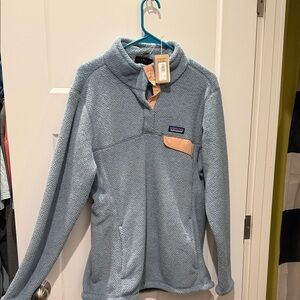 Patagonia Light Blue Fleece Zip Pullover with Peach Accents